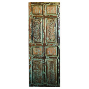 Vintage Rustic farmhouse Barn Door, Green Reclaimed Wood Door Panel 96x36