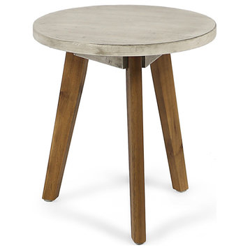 Gino Outdoor Acacia Wood Side Table, Light Gray Finish/Natural Finish