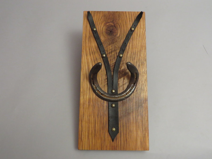 HorseShoe Rack. Reclaimed Oak, Shoes & Leather.