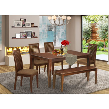 East West Furniture Capri 6-piece Wood Dining Table Set in Mahogany