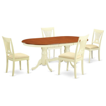 5-Piece Dining Room Set, Table and 4 Chairs With Cushion, Buttermilk/Cherry