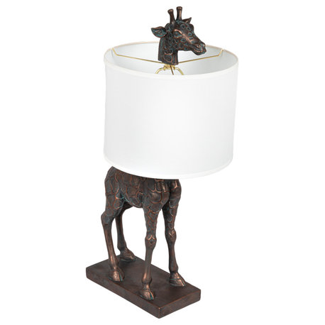 Giraffe Lamp With Linen Shade, Bronze