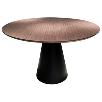Walnut Wood Top Dining Table With Black Powder Coating Base