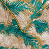 Green Satin Queen 74"x18" Bed Runner and Pillow Cover, Plam Leaves Palms