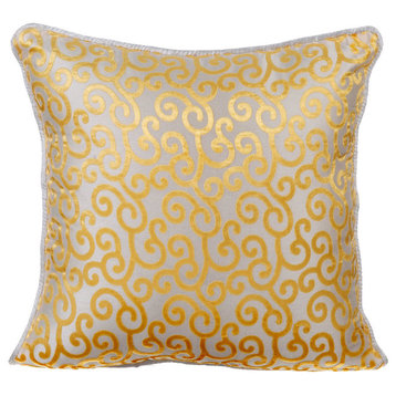Yellow Decorative Pillow Covers 18"x18" Velvet, Yellow Scroll All The Way