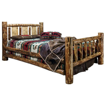 Montana Woodworks Glacier Country Wood Twin Bed with Wolf Design in Brown