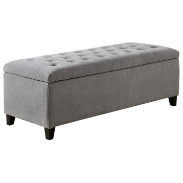 Madison Park Shandra Upholstered Soft Close Storage Bench, Light Gray
