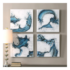 Uttermost "Swirls in Blue" 4-Piece Abstract Art, 20"x20"