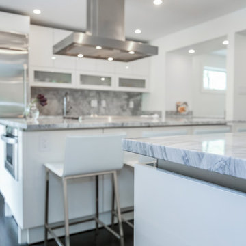 Modern kitchen with marble counters
