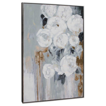 Cascading Gray Hand Painted Giclee, Grey, white, gold