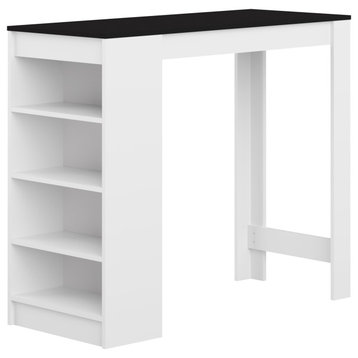 Contemporary Wood Small Bar Table With Shelving, White/Black