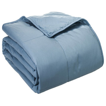 Cottonpure 100% Sustainable Cotton Filled Blanket, Smoke Blue, Full/Queen