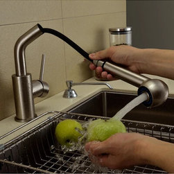 Brass Simple Design Hot and Cold Pull Out Brushed Kitchen Tap TP0578 - Kitchen Faucets
