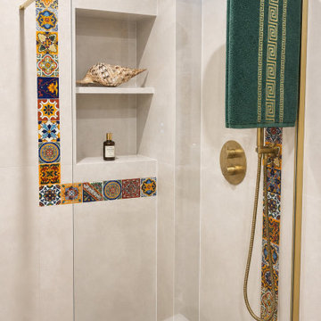 Shower area with Mexican tiles
