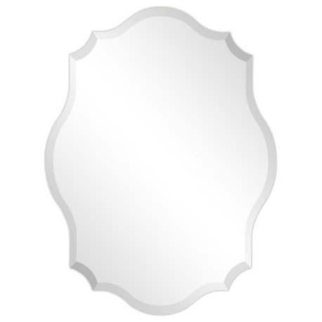 Frameless Beveled Oblong Scalloped Wall Mirror, 1"-Beveled Edge, 24"x32"