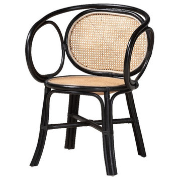 Baxton Studio Palesa Two-Tone Black and Brown Rattan Dining Chair