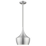 Livex Lighting - Livex Lighting 41186-66 Metal Shade - 9.5" One Light Mini Pendant - The distinctive shape of this White mini pendant mMetal Shade 9.5" One Brushed Aluminum Bru *UL Approved: YES Energy Star Qualified: n/a ADA Certified: n/a  *Number of Lights: Lamp: 1-*Wattage:60w Medium Base bulb(s) *Bulb Included:No *Bulb Type:Medium Base *Finish Type:Brushed Aluminum