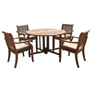 5-Piece Outdoor Teak Dining Set, 48" Butterfly Table and 4 Arbor Stacking Chairs
