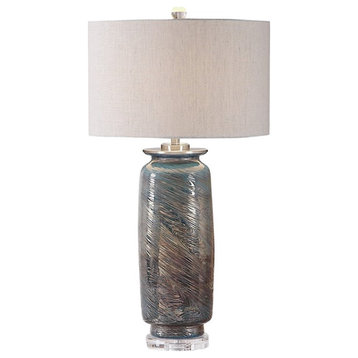 Uttermost Olesya Swirl Glass Iron and Crystal Table Lamp in Ocean Blue