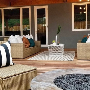 Outdoor fire-pit on redwood decking