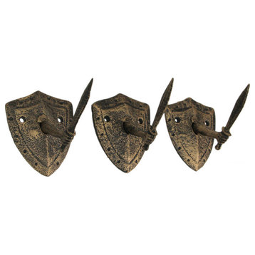 Cast Iron Bronze Sword & Shield Decorative Wall Hooks Towel Hanging Key Holder