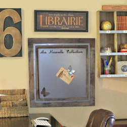 Magnet Board in Natural reclaimed wood and steel- One butterfly magnet - Home Office Accessories