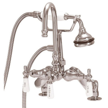 Gooseneck Deck-Mount Faucet with Hand Shower, Polished Nickel