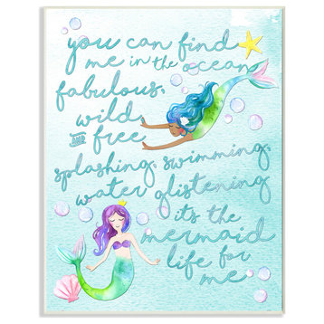 Stupell Industries Mermaid Life For Me Painting, 13"x19", Wood Wall Art