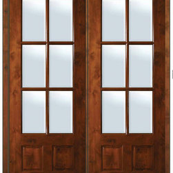 Prehung French Double Door 96 Alder 3/4 Lite 6 Lite TDL Glass - Patio Doors
