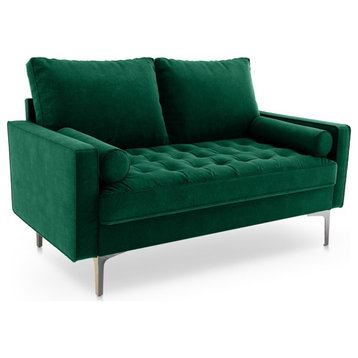 Pemberly Row 58" Upholstered Modern Velvet Loveseat in Green