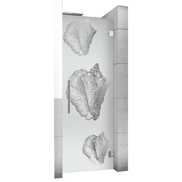 Hinged Alcove Shower Door With Snail Design, Semi-Private, 32"x70" Inches, Right