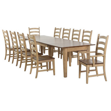 Brook 11-PC Farmhouse 62-134" Long Expanding Dining Table Set 2-Tone Brown Wood