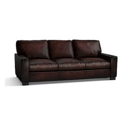 Pottery Barn - Turner Square Arm Leather Sleeper Sofa, Crackled Walnut - Sofas And Sectionals