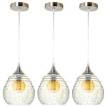Unbranded - Ripple Hand Blown Seeded Glass Pendant Brushed Nickel Finish, Clear, Pack of 3 - Ripple Hand Blown Seeded Glass Pendant Lights - pack of 3, Clear Glass. up to 80 inch long, Adjustable hard wire cord. Great for room with 8 ft./9 ft. ceiling height. UL Listed. Bulb not included. Easy-to-install. Caution: please read before purchase: each product is individually mouth-blown and hand finished by skilled craftsmen. Each product is therefore unique in its shape and coloring. Minor color and shape variations are possible. Breakage-proof package: we guarantee free replacement for any damaged product. Ideal to hang with Incandescent (40-Watt maximum) /LED (up to 150-Watt equivalent) bulb above kitchen island, table, entryway, hallway, bedroom, dining room, can be used in high and sloped ceiling.