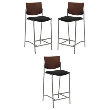 Home Square Fabric Barstool in Silver Frame/Black - Set of 3