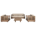 Armen Living - Vivid Outdoor Patio 4-Piece Conversation Set Taupe Olefin Cushions - Transform your outdoor space into a haven of relaxation with the Vivid Outdoor Patio Seating Collection, a harmonious trio that redefines outdoor luxury. Elevate your outdoor living space with the Vivid Outdoor Patio Sofa, an exquisite blend of style and durability. Crafted from enduring Eucalyptus wood in a timeless Taupe hue, this sophisticated sofa seamlessly combines aesthetics with resilience. Water-resistant and UV-resistant, it stands strong against the elements, ensuring comfort and style in any weather. The included taupe Olefin cushions, easily removable for cleaning, add an extra layer of comfort. Whether hosting gatherings or enjoying a quiet evening under the stars, the Vivid Outdoor Patio Sofa offers a versatile and elegant seating solution. Complementing the sofa is the Vivid Outdoor Patio Chair, a masterpiece of design and comfort. With a Light Eucalyptus wood frame that exudes sophistication, this chair combines style with longevity. Sink into the plush Olefin cushion, and let the chair invite you to linger in relaxation. Easy to clean, the removable cushion cover maintains the chair's fresh allure, making it a perfect spot to unwind after a long day. Complete the ensemble with the Vivid Outdoor Patio Coffee Table, a stylish centerpiece that marries form and function. Crafted from Light Eucalyptus wood, this timeless table adds sophistication to any outdoor setting. Water-resistant and UV-resistant, it withstands the elements, providing a durable surface for snacks, drinks, or decor. The spacious design allows you to create a cozy corner, making it a practical and stylish addition to your patio ensemble. Invest in the Vivid Outdoor Patio Collection for quality, durability, and timeless style that transforms your outdoor space into a haven of relaxation.