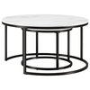Set of Two 35" White And Black Faux Marble And Steel Round Nested Coffee Tables