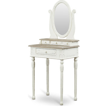 Anjou French Accent Dressing Table - White, Light Brown