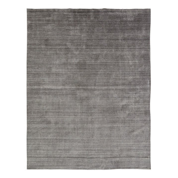 MERIDIAN Gray Fog Hand Made Wool and Silkette Area Rug, Gray, 8'6"x11'6"
