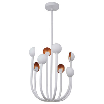 Foundry 8-Light Modern Chandelier in Matte White with Gold Leaf