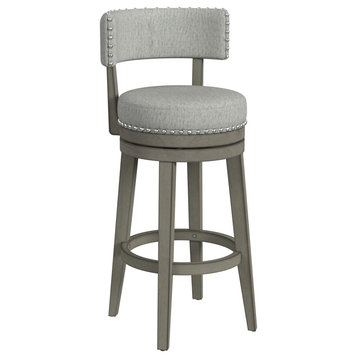 Hillsdale Lawton Wood and Upholstered Swivel Stool, Antique Gray, Bar Height