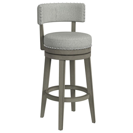 Hillsdale Lawton Wood and Upholstered Swivel Stool, Antique Gray, Bar Height