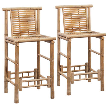 vidaXL 2x Bar Stool Bamboo Tropical Rustic Chair Kitchen Counter Dining Seat