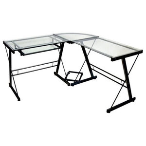 Black Framed L Shaped Glass Desk Keyboard Tray Contemporary