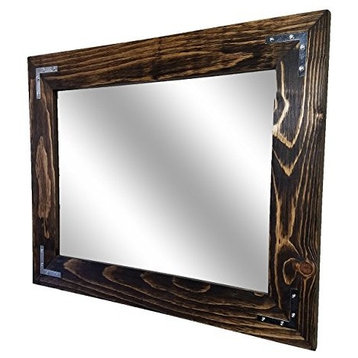 Shiplap Framed Mirror With Decorative Corner Brackets, Dark Walnut, 42"x30"