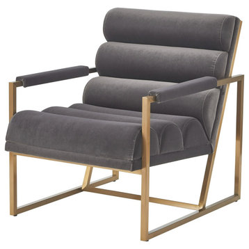 Modrest Anton Modern Grey Velvet, Brass Accent Chair