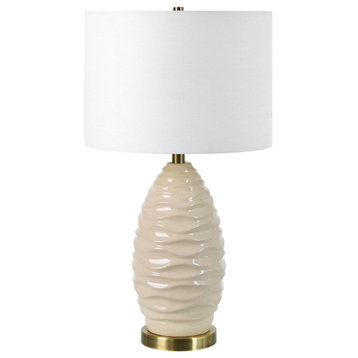 Macphee 1 Light Table Lamp, Antique Brushed Brass and Off-White