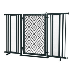 Fusion Gates - Fusion Gate with Gray Diamonds Design, Black, 60"-65" - Dog Gates
