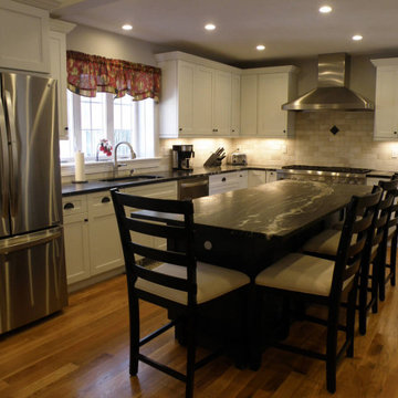 Belvedere Leather Quartzite Fireplace Surround and Kitchen Island