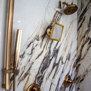 Master Bath with Refaced Vanity and Full Height Porcelain Tile Shower Walls